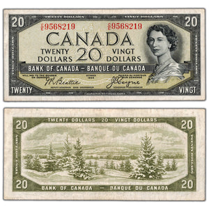 SOLD $20 1954 Bank of Canada Note Devil Face C/E Prefix BC-33b - VF