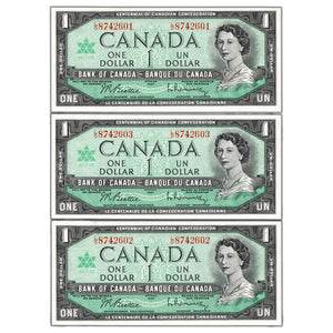 SOLD $1 1967 Bank of Canada Notes L/O Prefix BC-45b - 3 Consecutive Choice UNC