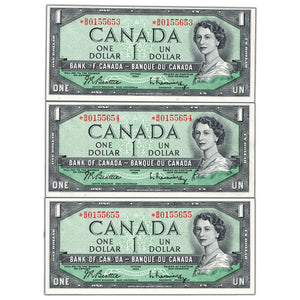 SOLD $1 1954 Bank of Canada Notes *B/M Replacement Prefix BC-37bA-i - 3 Consec AU+