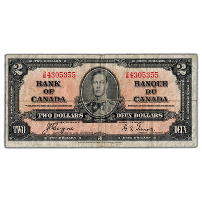 $2 1937 Bank of Canada Note Z/B Changeover Prefix BC-22c - Fine