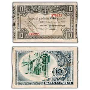 SOLD Spain 1937 10 Ten Pesetas Note P #S562h