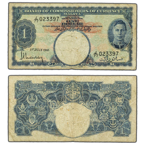 SOLD Malaya 1941 $1 One Dollar Note P #11