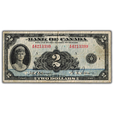 $2 1935 Bank of Canada Note English Text BC-3 - Fine (small edge tear)