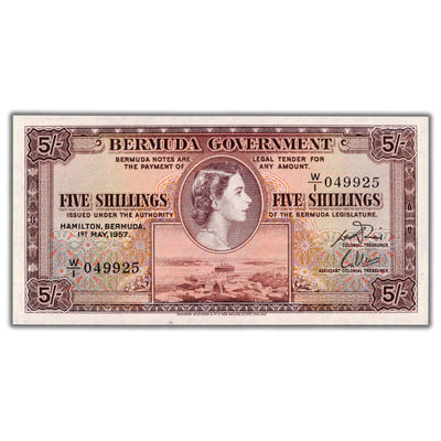 SOLD Bermuda 1957 5 Five Shillings Note P #18b - UNC