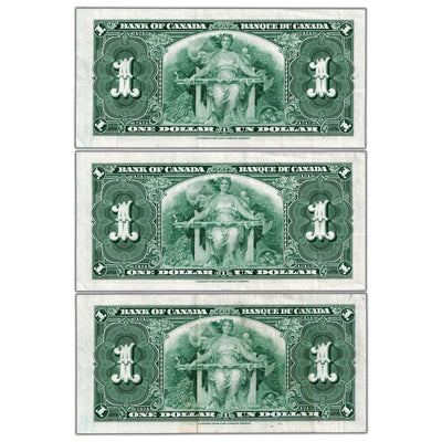 SOLD $1 1937 Bank of Canada Notes A/M Prefix BC-21c - 3 Consecutive Circulated