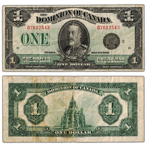 $1 1923 Dominion of Canada Note Black Seal Series D DC-25n - F/VF (pinholes)