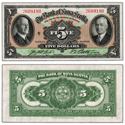 SOLD $5 1935 Bank of Nova Scotia Canada Chartered Note #550-36-02 - EF/AU