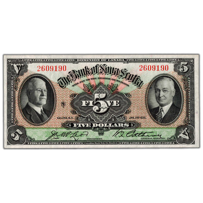 SOLD $5 1935 Bank of Nova Scotia Canada Chartered Note #550-36-02 - EF/AU