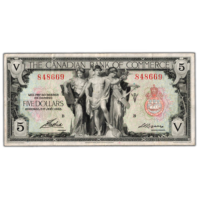 SOLD $5 1935 Canadian Bank of Commerce Canada Chartered Note #75-18-02 - VF/EF