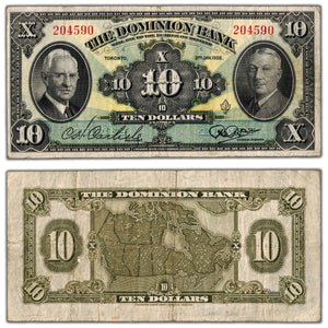 SOLD $10 1938 The Dominion Bank Canada Chartered Note #220-28-04 - F/VF