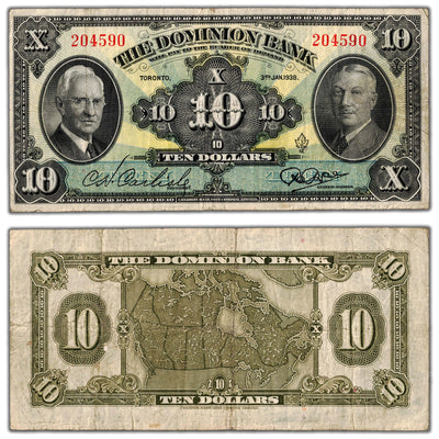 $10 1938 The Dominion Bank Canada Chartered Note #220-28-04 - F/VF