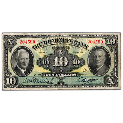 $10 1938 The Dominion Bank Canada Chartered Note #220-28-04 - F/VF