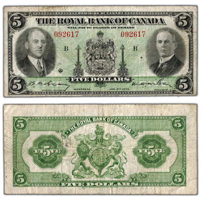 $5 1935 Royal Bank of Canada Chartered Note #630-18-02 - Writing on Back