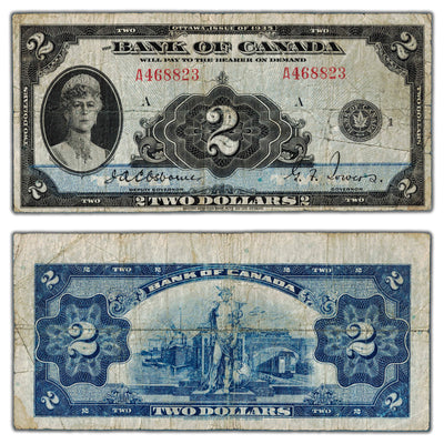 SOLD $2 1935 Bank of Canada Note English Text BC-3 - VG/F