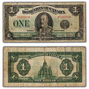 SOLD $1 1923 Dominion of Canada Note Campbell-Sellar Black Seal DC-25n - Tears