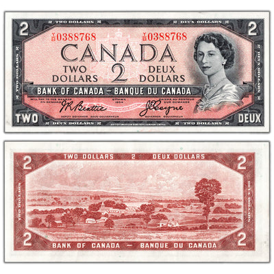 $2 1954 Bank of Canada Note Beattie-Coyne Y/B Prefix BC-38a - EF/AU