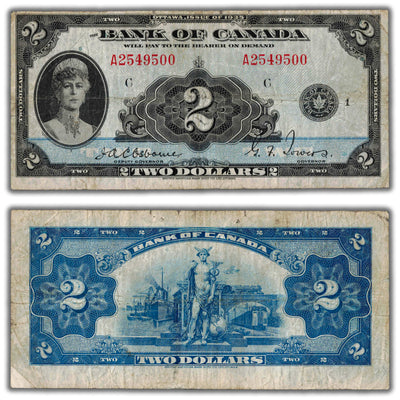SOLD $2 1935 Bank of Canada Note English Text BC-3 - Fine