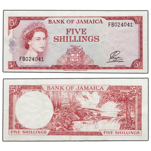 SOLD Jamaica 1964 5 Five Shillings Note P #51Aa - VF+