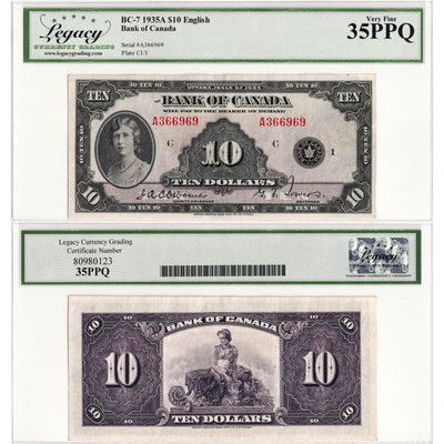 $10 1935 Bank of Canada Note English Text BC-7 - Legacy VF-35 PPQ