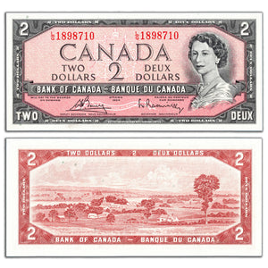 SOLD $2 1954 Bank of Canada Note Bouey-Rasminsky L/G Prefix BC-38c - AU/UNC