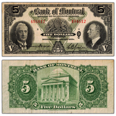 SOLD $5 1935 Bank of Montreal Canada Chartered Note #505-60-02 - VF