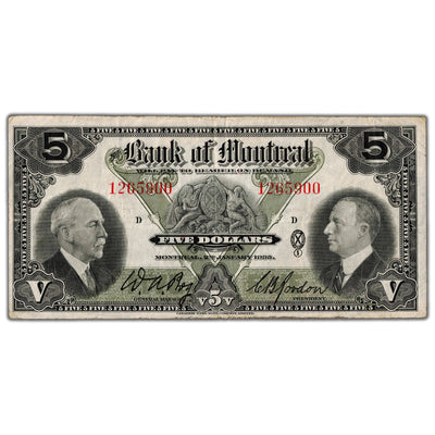 $5 1938 Bank of Montreal Canada Chartered Note #505-62-02 - VF