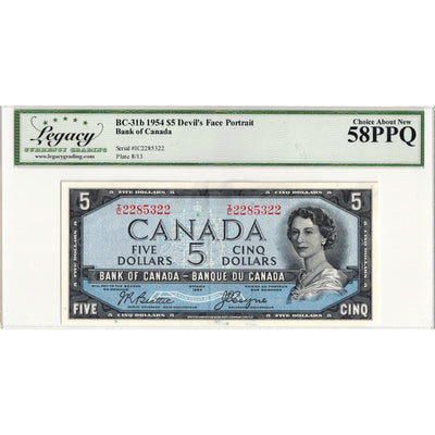 $5 1954 Bank of Canada Note Devil Face I/C Prefix BC-31b - Legacy AU-58 PPQ
