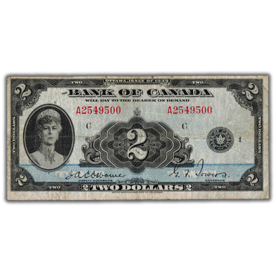 SOLD $2 1935 Bank of Canada Note English Text BC-3 - Fine