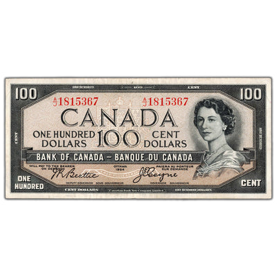 SOLD $100 1954 Bank of Canada Note Devil Face Beattie-Coyne BC-35b - VF/EF