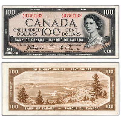 SOLD $100 1954 Bank of Canada Note Devil Face Coyne-Towers BC-35a - EF