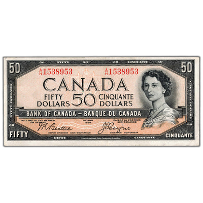 SOLD $50 1954 Bank of Canada Note Devil Face Beattie-Coyne BC-34b - VF/EF