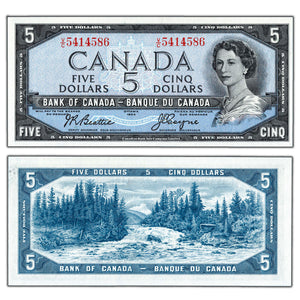 SOLD $5 1954 Bank of Canada Note Beattie-Coyne V/C Prefix BC-39a-i - Choice UNC