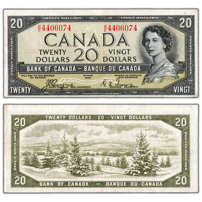 SOLD $20 1954 Bank of Canada Note Devil Face B/E Prefix BC-33a - EF