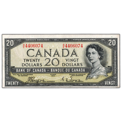 SOLD $20 1954 Bank of Canada Note Devil Face B/E Prefix BC-33a - EF