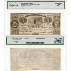 $5 1837 The Agricultural Bank Canada Note #20-12-04-08 - Legacy EF-40