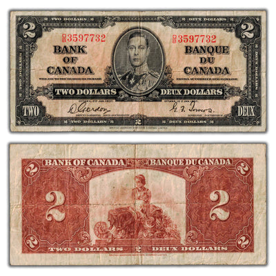 $2 1937 Bank of Canada Note Gordon-Towers O/B Prefix BC-22b - Fine