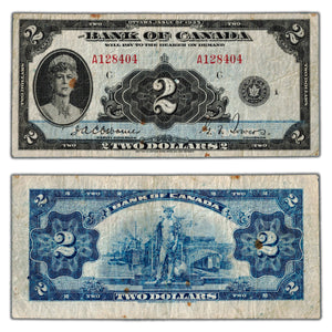 SOLD $2 1935 Bank of Canada Note English Text BC-3 - Stains