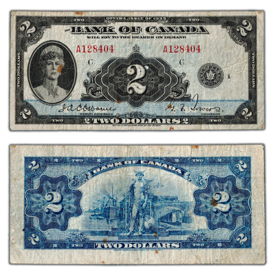 SOLD $2 1935 Bank of Canada Note English Text BC-3 - Stains