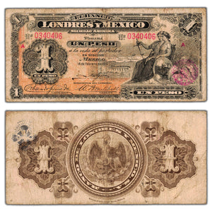 SOLD Mexico El Banco Londres Y Mexico 1914 1 One Peso Note P #S240 - Circulated