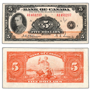 SOLD $5 1935 Bank of Canada Note English Text BC-5 - VF (pressed/writing)