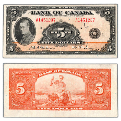 SOLD $5 1935 Bank of Canada Note English Text BC-5 - VF (pressed/writing)