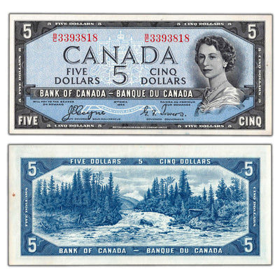 $5 1954 Bank of Canada Note Devil Face Coyne-Towers B/C Prefix BC-31a - AU+