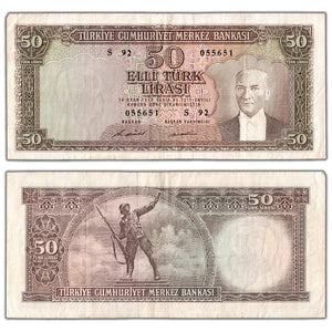 SOLD Turkey 1970 50 Fifty Lirasi Note P #187a - VF