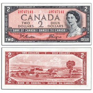 SOLD $2 1954 Bank of Canada Note Beattie-Coyne Y/B Prefix BC-38a - AU