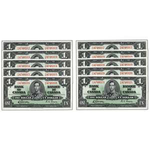 SOLD $1 1937 Bank of Canada Notes N/M Prefix BC-21c - 10 Consecutive AU/UNC