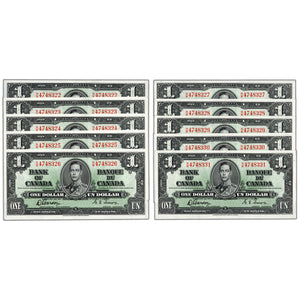 SOLD $1 1937 Bank of Canada Notes N/M Prefix BC-21c - 10 Consecutive AU/UNC