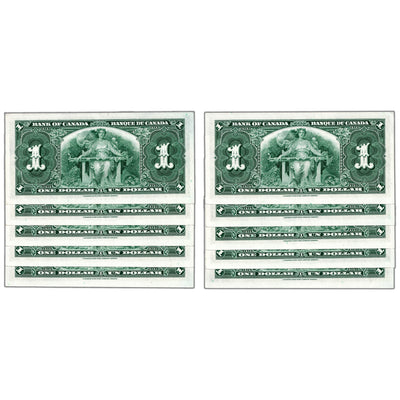 SOLD $1 1937 Bank of Canada Notes N/M Prefix BC-21c - 10 Consecutive AU/UNC
