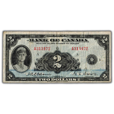 SOLD $2 1935 Bank of Canada Note English Text BC-3 - Fine+