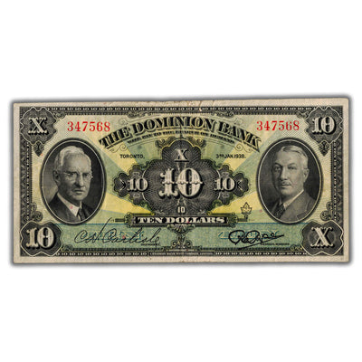 $10 1938 The Dominion Bank Canada Chartered Note CH #220-28-04 - F/VF