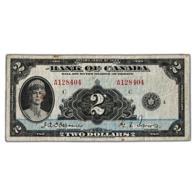 SOLD $2 1935 Bank of Canada Note English Text BC-3 - Stains